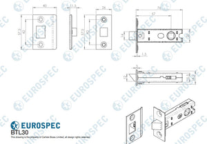 Eurospec Easi T BTL30 3" Tubular Latch CE Certified - Finishes Range