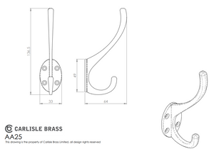 Carlisle Brass AA25 132mm Hat & Coat Hook - Finishes Range