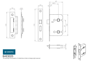 Eurospec BAE5025 Easi T Bathroom Lock 64mm CE Certified - Finishes Range
