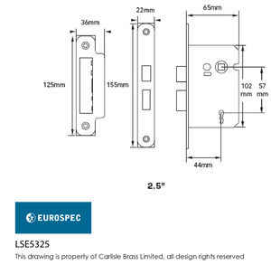 Eurospec LSE5225 Easi T 2 Lever Sashlock 64mm CE Certified - Finishes Range