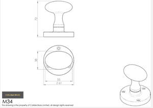 Carlisle M34 Oval Mortice Knob On Rose